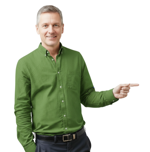 Panák ukazující na tlačítko